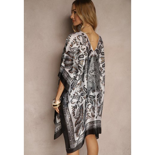 Czarne Ponczo Narzutka z Wiskozy i Jedwabiu w Stylu Boho Acera Renee ONE SIZE okazyjna cena renee.pl