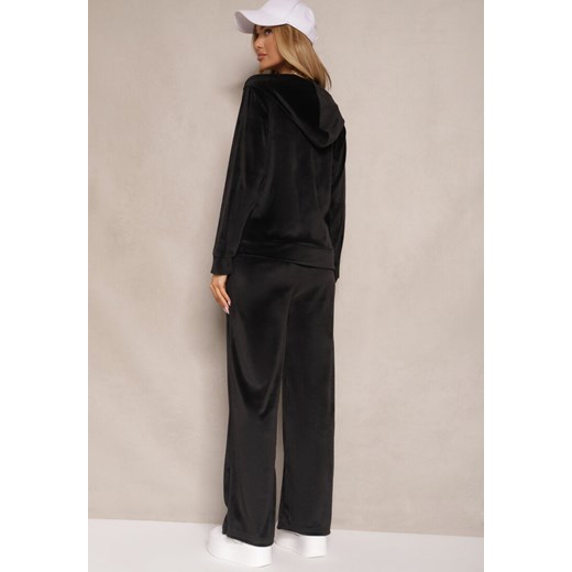 Czarny Welurowy Komplet Dresowy Bluza z Kapturem i Szerokie Spodnie Poretta Renee S okazyjna cena renee.pl