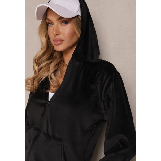 Czarny Welurowy Komplet Dresowy Bluza z Kapturem i Szerokie Spodnie Poretta Renee S wyprzedaż renee.pl