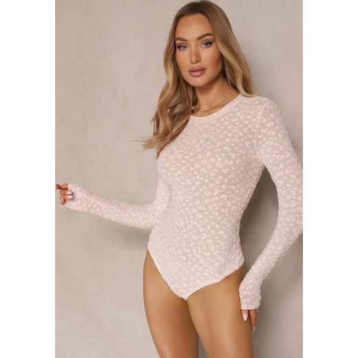 Różowe Body Longsleeve z Wiskozą w Panterkę Noeilia Renee S wyprzedaż renee.pl