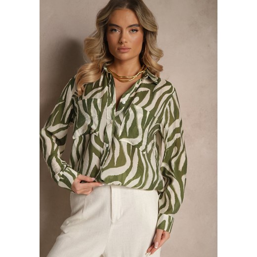 Zielona Transparentna Koszula z Wiskozy o Klasycznym Kroju w Print Zebra Covianne ze sklepu renee.pl w kategorii Koszule damskie - zdjęcie 179947351