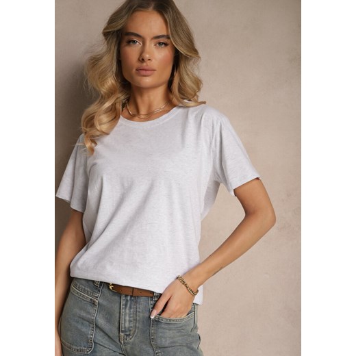 Jasnoszary Klasyczny T-shirt Bawełniany o Casualowym Kroju Nattine ze sklepu renee.pl w kategorii Bluzki damskie - zdjęcie 179947461