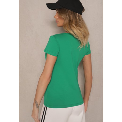 Ciemnozielony Bawełniany T-shirt z Dekoltem w Serek Tarilne Renee S wyprzedaż renee.pl