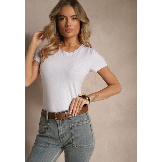 Jasnoszary Bawełniany T-shirt Typu Basic Olionis ze sklepu renee.pl w kategorii Bluzki damskie - zdjęcie 179947511