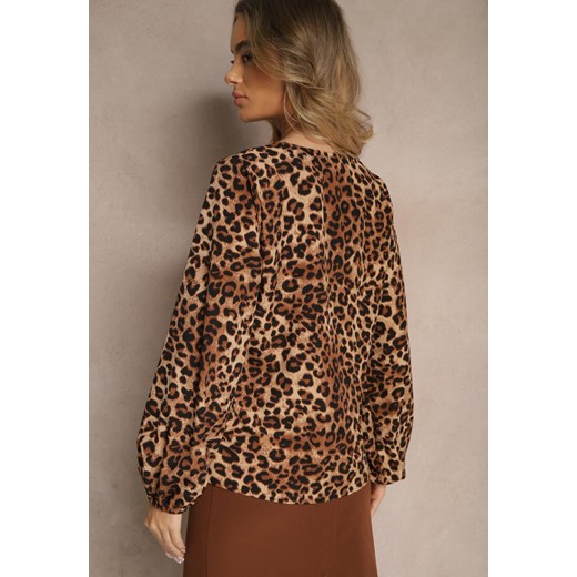 Brązowa Casualowa Bluzka z Bawełną Zdobiona Panterkowym Printem Viterta Renee XL wyprzedaż renee.pl