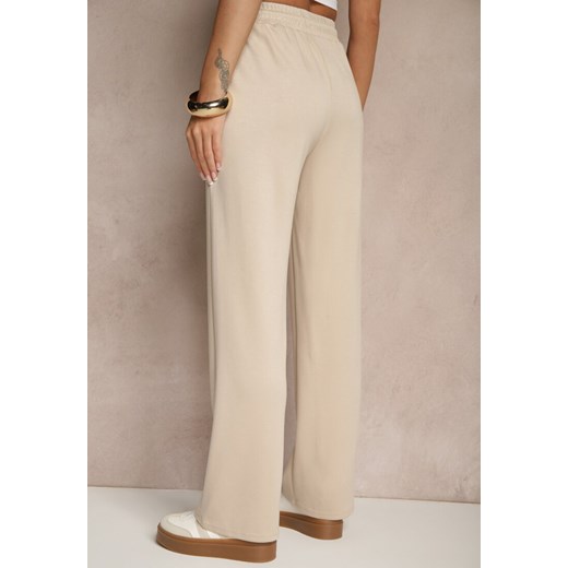 Beżowe Szerokie Spodnie Dresowe z Wiskozą High Waist Setariona Renee L/XL okazja renee.pl