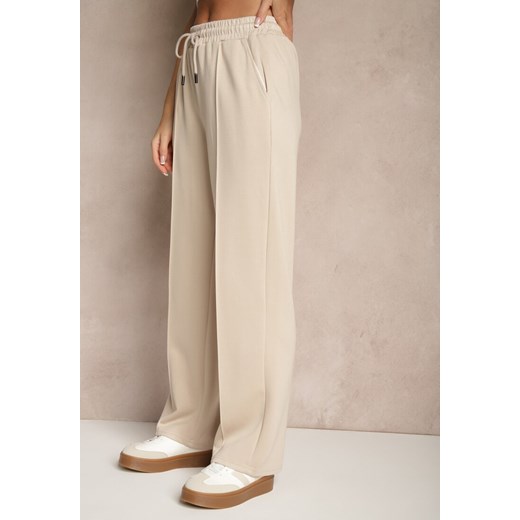 Beżowe Szerokie Spodnie Dresowe z Wiskozą High Waist Setariona Renee L/XL okazyjna cena renee.pl