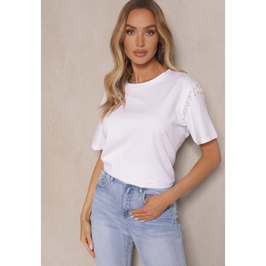 Biały T-shirt z Bawełny z Koralikami Vlerra ze sklepu renee.pl w kategorii Bluzki damskie - zdjęcie 179947961