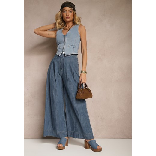 Granatowe Szerokie Jeansy z Bawełny High Waist Cohna ze sklepu renee.pl w kategorii Jeansy damskie - zdjęcie 179948264