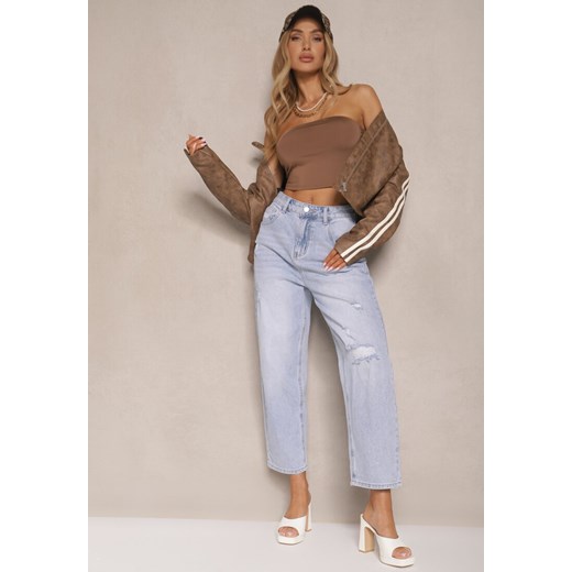 Jasnoniebieskie Jeansy Boyfriend High Waist Zdobione Przetarciami Neniffia ze sklepu renee.pl w kategorii Jeansy damskie - zdjęcie 179949104