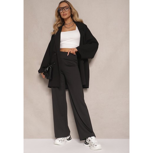 Czarne Spodnie z Bawełną o Szerokim Kroju High Waist Efleria ze sklepu renee.pl w kategorii Spodnie damskie - zdjęcie 179949394