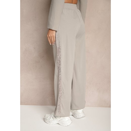 Jasnoszare Spodnie o Szerokim Kroju z Bawełną High Waist Ozdobione Naszywką Renee XL okazyjna cena renee.pl