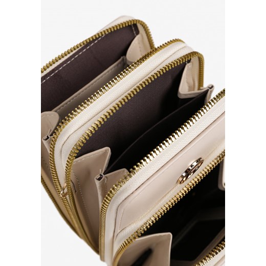 Jasnobeżowa Torebka Etui Ozdobiona Pikowaniem i Metaliczną Aplikacją Juria Renee uniwersalny renee.pl okazja