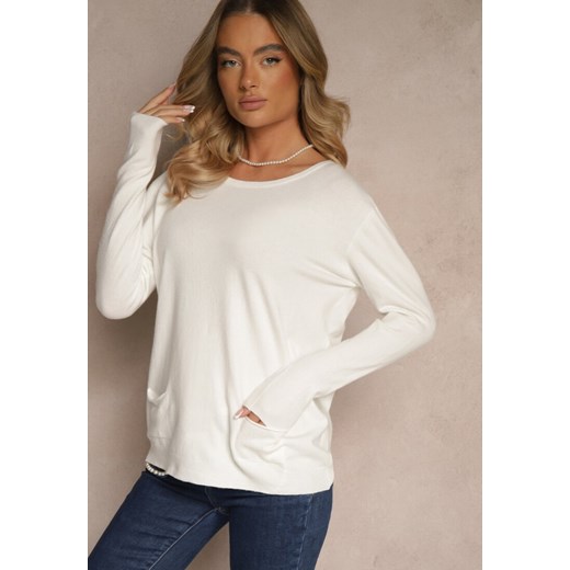 Biały Sweter z Kaszmirem Ozdobiony Kieszeniami Saniswena ze sklepu renee.pl w kategorii Swetry damskie - zdjęcie 179949701