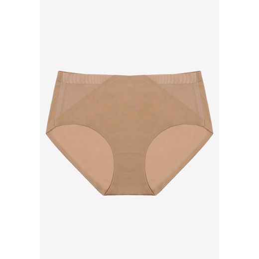 Beżowe Majtki Figi High Waist z Bezszwowym Wykończeniem Kolaniris ze sklepu renee.pl w kategorii Majtki damskie - zdjęcie 179950611