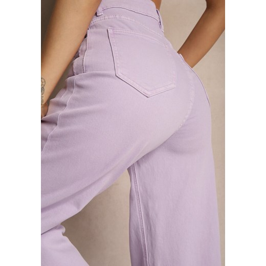 Fioletowe Jeansy High Waist o Szerokim Kroju Silseli Renee M promocja renee.pl
