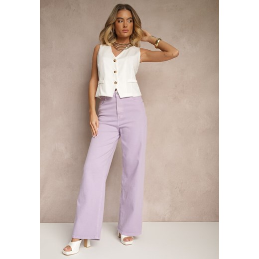 Fioletowe Jeansy High Waist o Szerokim Kroju Silseli ze sklepu renee.pl w kategorii Jeansy damskie - zdjęcie 179951883
