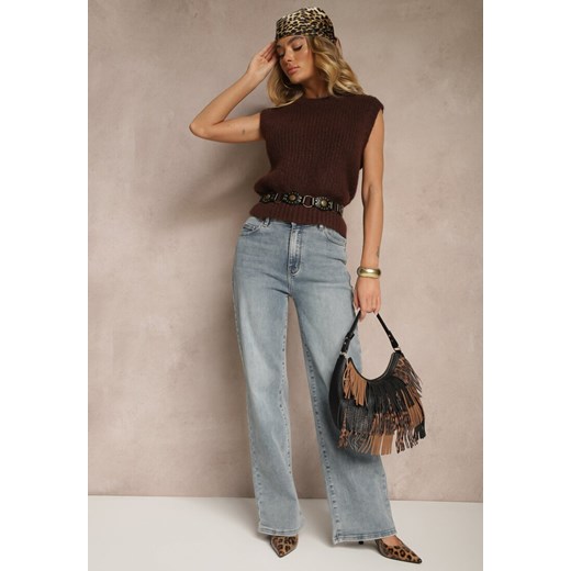 Jasnoniebieskie Jeansy High Waist o Szerokim Kroju Peiva ze sklepu renee.pl w kategorii Jeansy damskie - zdjęcie 179951903