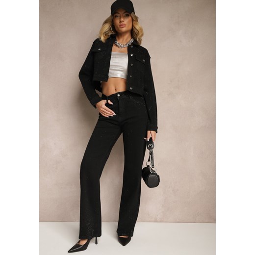 Czarne Szerokie Jeansy z Bawełną High Waist Xarseli ze sklepu renee.pl w kategorii Jeansy damskie - zdjęcie 179951923