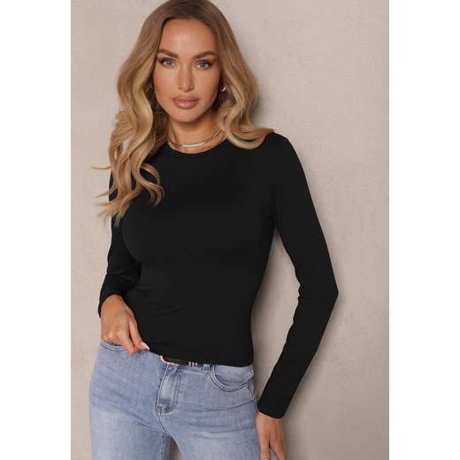 Czarna Bluzka Longsleeve z Bawełny Avelfia ze sklepu renee.pl w kategorii Bluzki damskie - zdjęcie 179952042