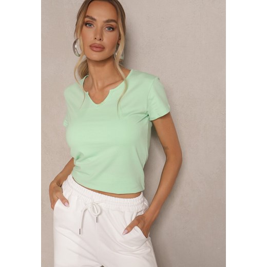 Jasnozielony Bawełniany T-shirt Ozdobiony Guzikami Lisamaris ze sklepu renee.pl w kategorii Bluzki damskie - zdjęcie 179952522
