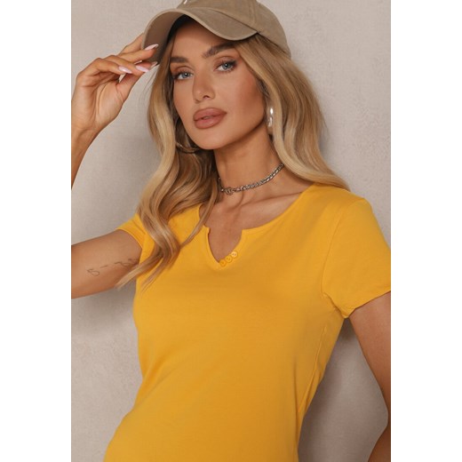 Żółty Bawełniany T-shirt Ozdobiony Guzikami Lisamaris Renee L renee.pl okazyjna cena