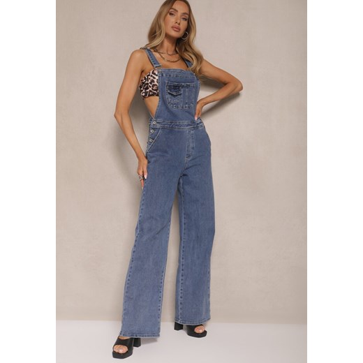 Niebieskie Jeansy Typu Ogrodniczki z Bawełny High Waist z Szerokim Nogawkami Velhiria ze sklepu renee.pl w kategorii Jeansy damskie - zdjęcie 179953823