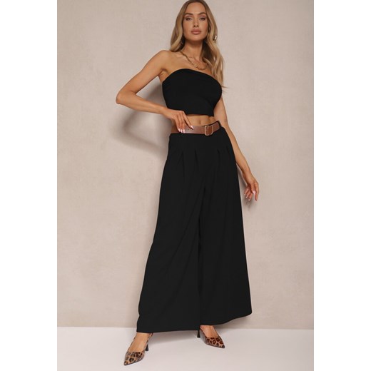 Czarne Spodnie o Szerokim Kroju High Waist Ozdobione Paskiem Rasalle ze sklepu renee.pl w kategorii Spodnie damskie - zdjęcie 179953873