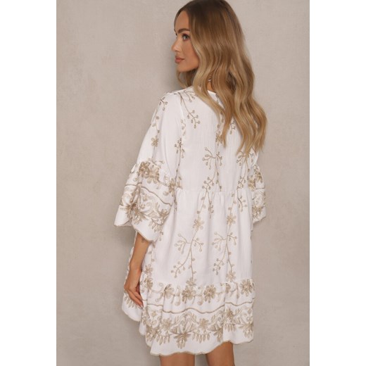 Biała Sukienka Oversize w Stylu Boho z Wiskozą Zdobiona Haftem Zenhiria Renee ONE SIZE okazyjna cena renee.pl
