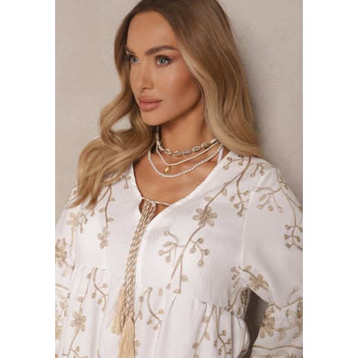Biała Sukienka Oversize w Stylu Boho z Wiskozą Zdobiona Haftem Zenhiria Renee ONE SIZE renee.pl okazja