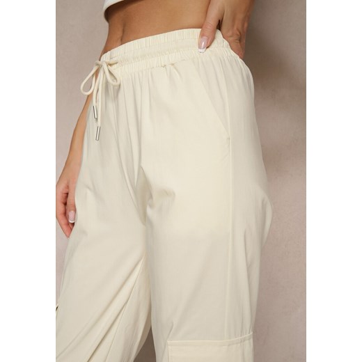 Jasnobeżowe Spodnie z Wiskozą Cargo High Waist Arrioelle Renee L promocja renee.pl