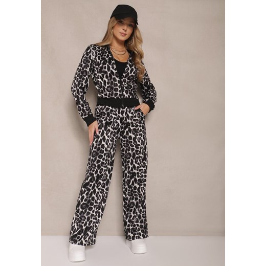 Szary Komplet Dresowy w Panterkowy Print Bluza i Spodnie o Szerokim Kroju Renee S renee.pl okazja