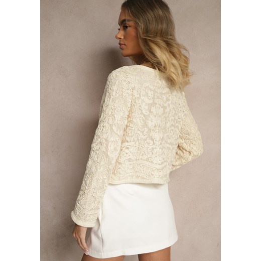 Beżowy Haftowany Kardigan z Bawełny na Guziki Sarivna Renee S okazja renee.pl