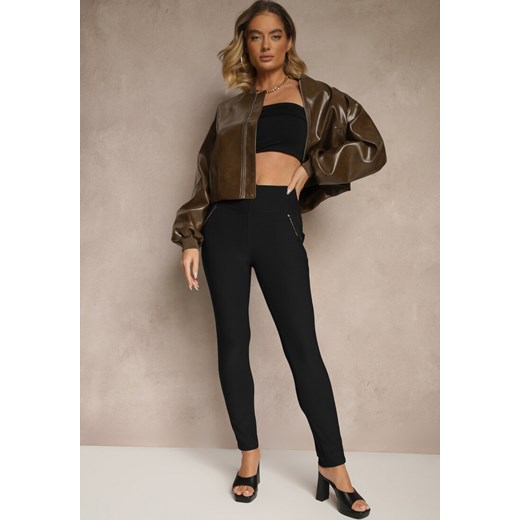 Czarne Spodnie Typu Skinny High Waist Ozdobione Cyrkoniami Lavilara ze sklepu renee.pl w kategorii Spodnie damskie - zdjęcie 179957953