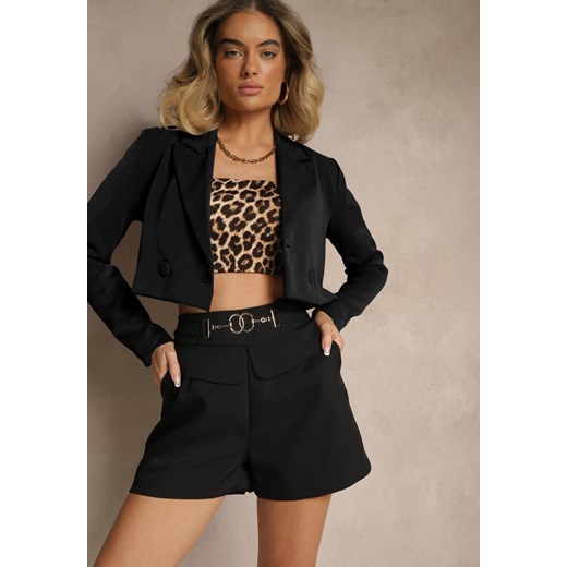 Czarne Eleganckie Szorty High Waist z Wiskozy Zdobione Metaliczną Aplikacją Zilene ze sklepu renee.pl w kategorii Szorty - zdjęcie 179958213
