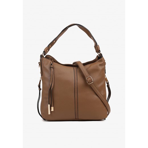 Jasnobrązowa Torebka Hobo na Pasku i Rączce z Metalicznymi Detalami Halaviana ze sklepu renee.pl w kategorii Torby Shopper bag - zdjęcie 179958360
