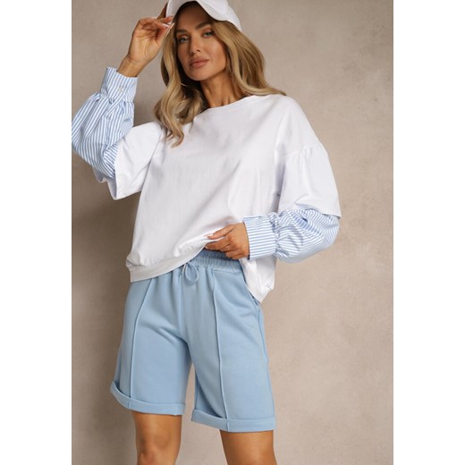 Jasnoniebieskie Casualowe Szorty High Waist z Kieszeniami Wykończone Gumką Shezetta ze sklepu renee.pl w kategorii Szorty - zdjęcie 179959134