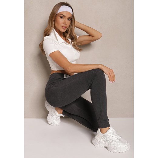 Ciemnoszare Spodnie Dresowe z Bawełną Typu Skinny High Waist Halaviela ze sklepu renee.pl w kategorii Spodnie damskie - zdjęcie 179959174