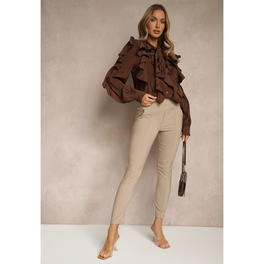 Jasnobeżowe Spodnie Skinny High Waist Kolanira ze sklepu renee.pl w kategorii Spodnie damskie - zdjęcie 179959524