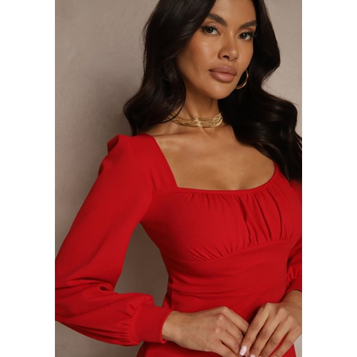 Czerwona Sukienka Ozdobione Bufiastymi Rękawami Sopivara Renee L okazja renee.pl