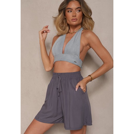 Szare Szorty z Bawełny High Waist Ozdobione Wiązaniem Selmio ze sklepu renee.pl w kategorii Szorty - zdjęcie 179960671