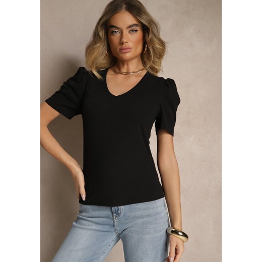 Czarny T-shirt z Trójkątnym Dekoltem Sunille ze sklepu renee.pl w kategorii Bluzki damskie - zdjęcie 179961591