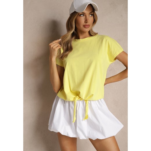 Żółty Bawełniany T-shirt Wiązany u Dołu Sunalina ze sklepu renee.pl w kategorii Bluzki damskie - zdjęcie 179961751