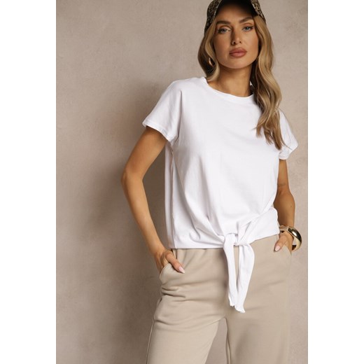 Biały Bawełniany T-shirt Wiązany u Dołu Sunalina Renee M promocyjna cena renee.pl
