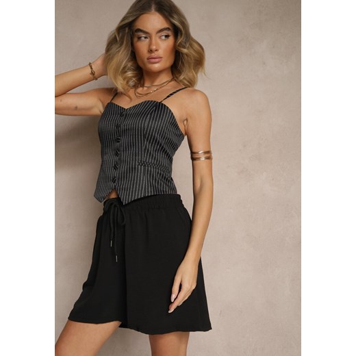 Czarne Szorty z Wiskozą High Waist Puvione ze sklepu renee.pl w kategorii Szorty - zdjęcie 179962614