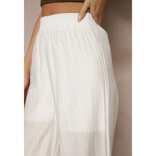 Białe Spodnie Palazzo High Waist z Szeroką Nogawką i Gumką w Talii Jenarielis Renee L promocja renee.pl