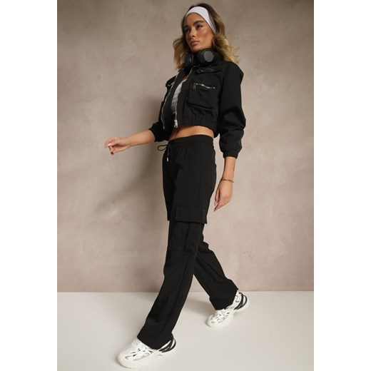 Czarne Spodnie Cargo z Bawełną o Szerokim Kroju High Waist Mairiora ze sklepu renee.pl w kategorii Spodnie damskie - zdjęcie 179962992