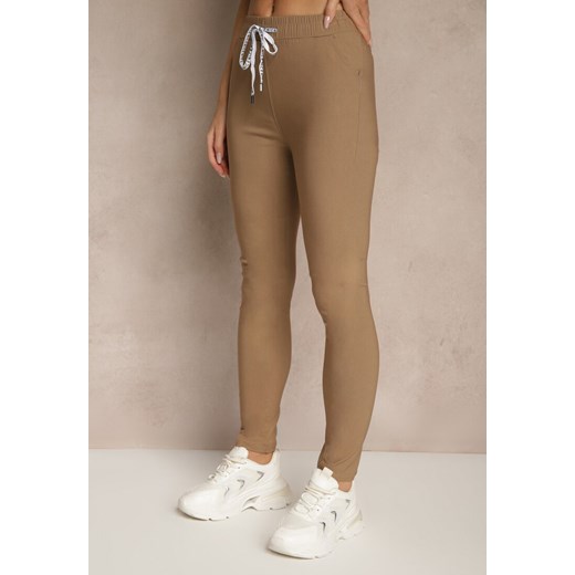 Ciemnobeżowe Spodnie z Bawełną i Sznurowaniem Purrena Renee L promocyjna cena renee.pl