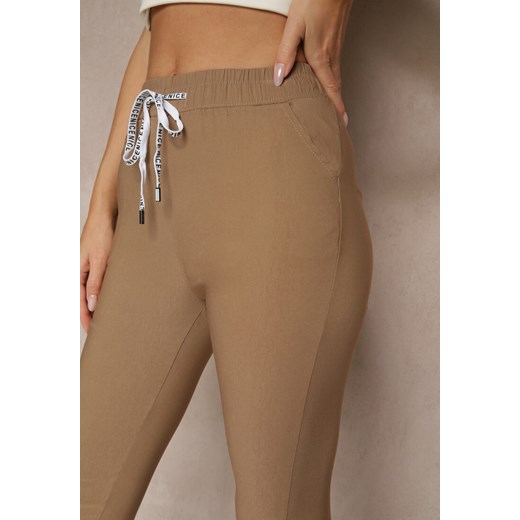 Ciemnobeżowe Spodnie z Bawełną i Sznurowaniem Purrena Renee L okazja renee.pl