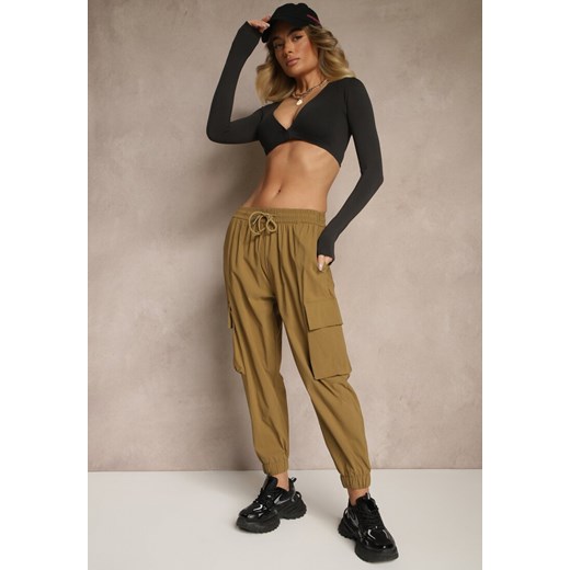 Zielone Spodnie Cargo z Bawełną High Waist Kolanielis ze sklepu renee.pl w kategorii Spodnie damskie - zdjęcie 179963062